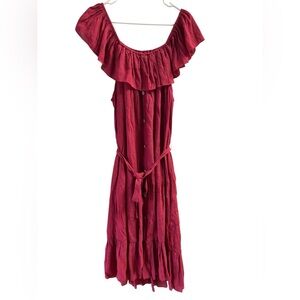 Pink off shoulder ruffled midi dress